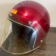 Vintage 1970s Era Hustler 200 Motorcycle Helmet Burgundy W/ Face Shield FOR DIS