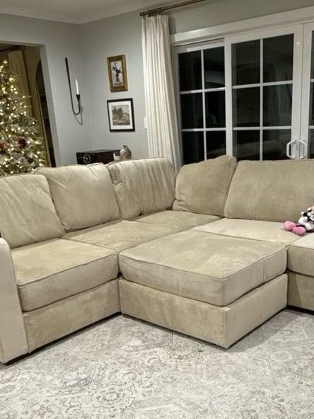 Lovesac angled side cover tan combed chenille