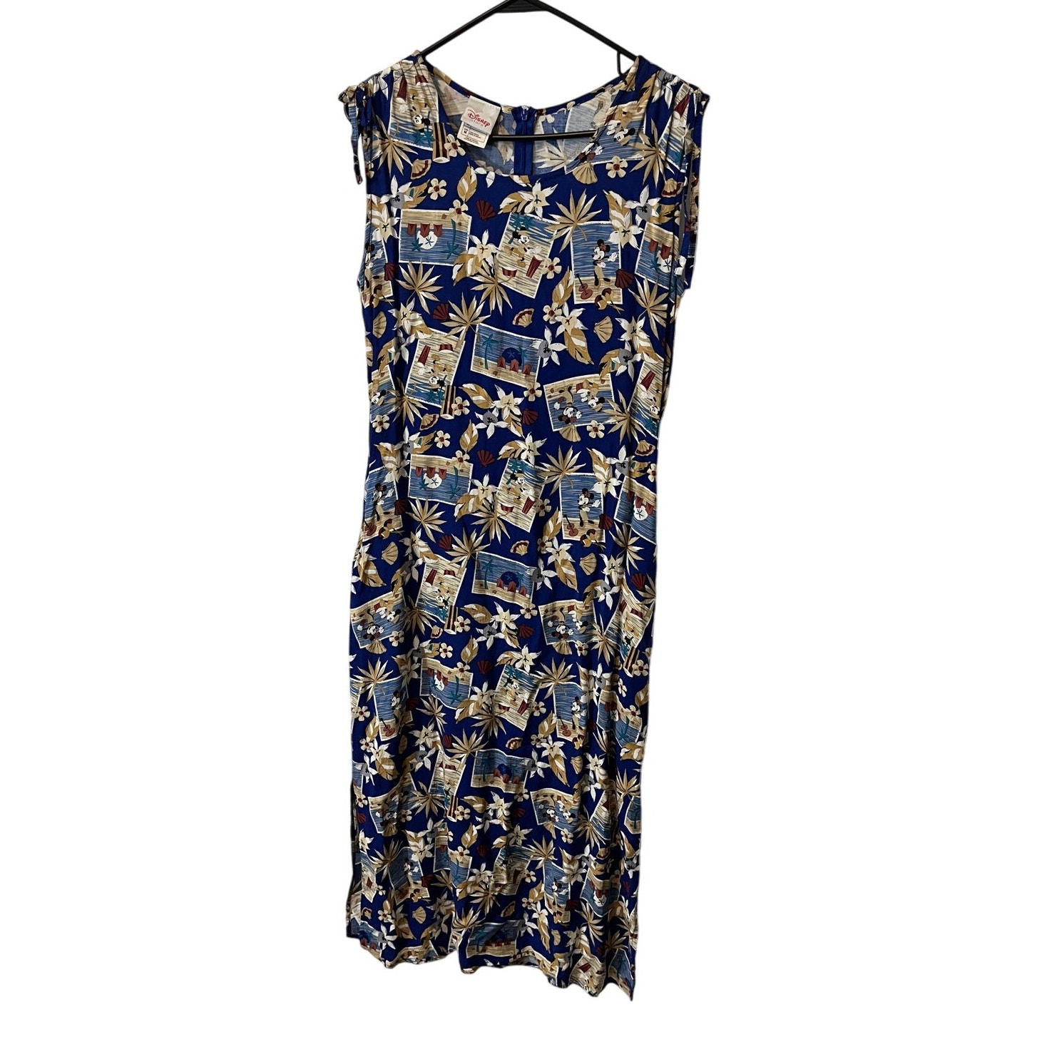Disney Store Maxi Dress Size M Mickey Minnie Blue Tiki Beach Tropical Hawaiian
