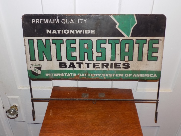 Vintage Interstate Batteries Rack Topper Metal Sign