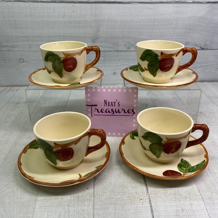 Vintage Franciscan APPLE California Earthenware 8oz Cups Mugs & Saucers Set 4
