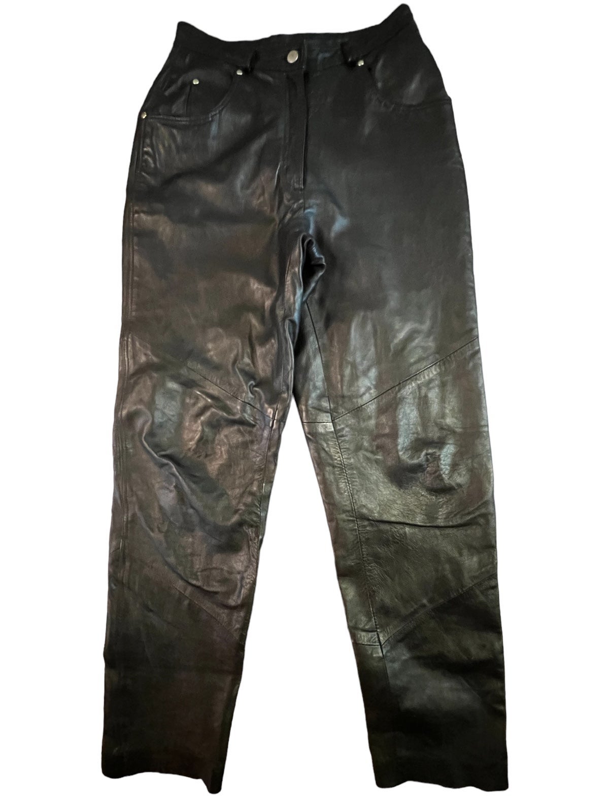Vintage 1990s Black WILSONS Leather Pants Size 12 Motorcycle Y2K High Rise F25