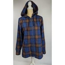 Pendleton Plaid Wool Zip Up Hoodie Women's Size Large Blue Pockets