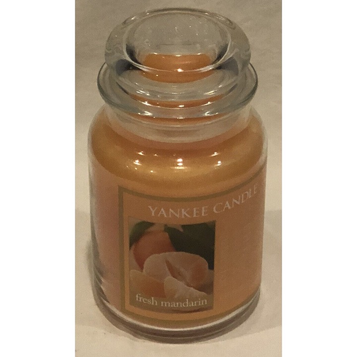 Yankee Candle Fresh Mandarin 22 oz. New never Burned. 110-150 hrs BT-Great Scent