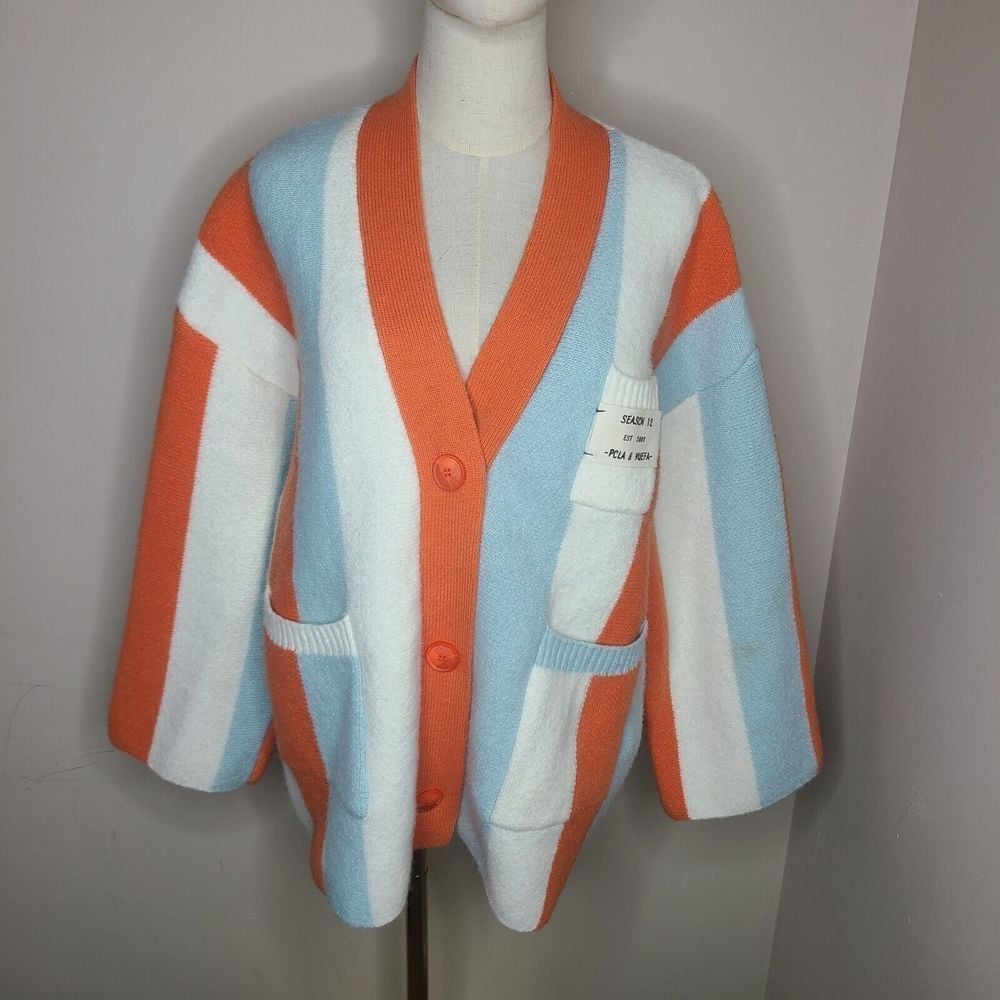 Women's Jascls Color Block Long Sleeve BOHO Cardigan Sweater Oversized