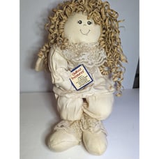 19 Quilted Treasures Vintage Natural Shelf Christmas Angel Rag Doll Rafia Hair