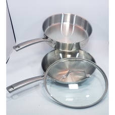 2 Calphalon 10 Skillet 5003 / 1390 Heavy-Duty Stainless-Steel Fry Pan And Lid