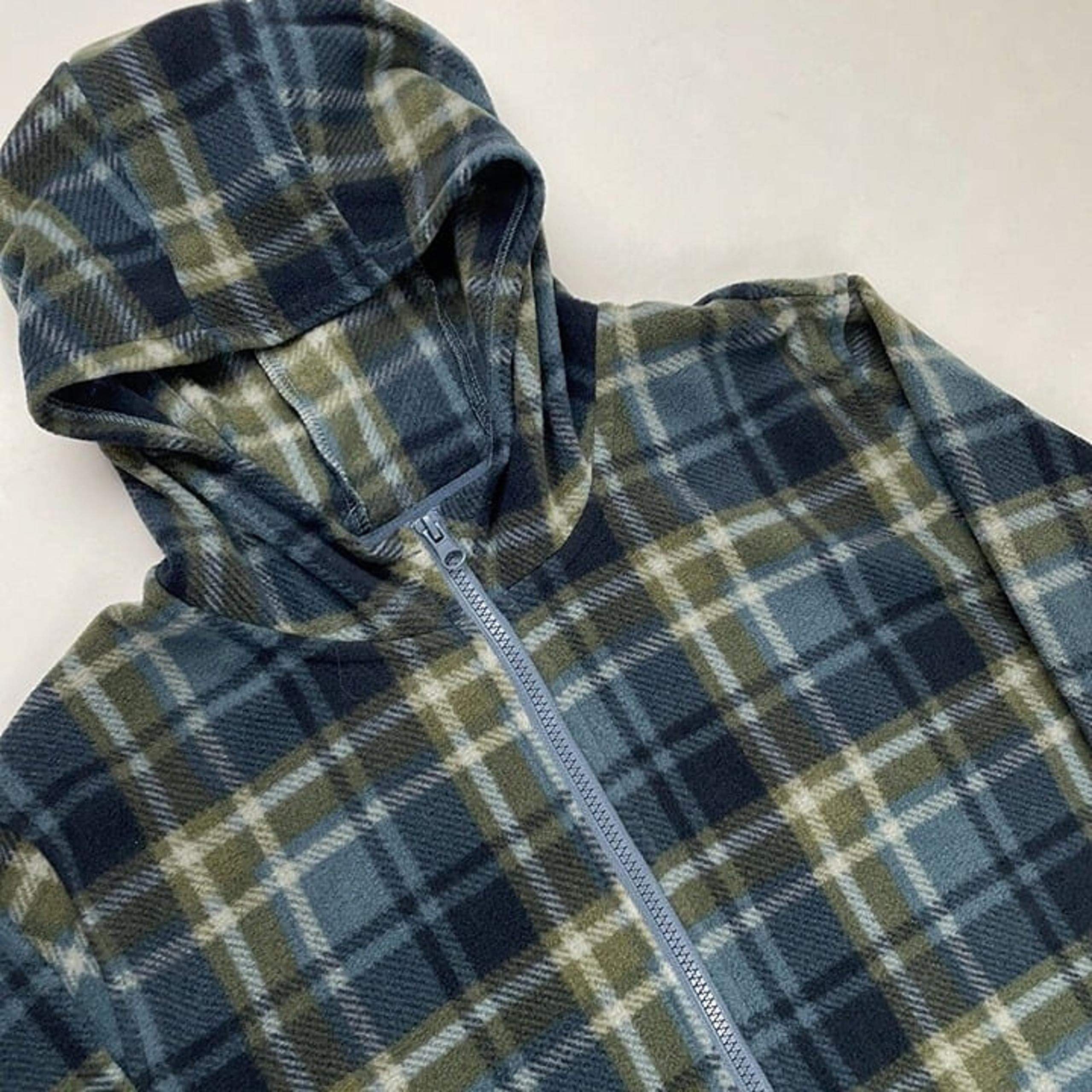 O'Neill 1/2 Zip Hooded Fleece Pullover Sweater Women’s XL Plaid Blue Green