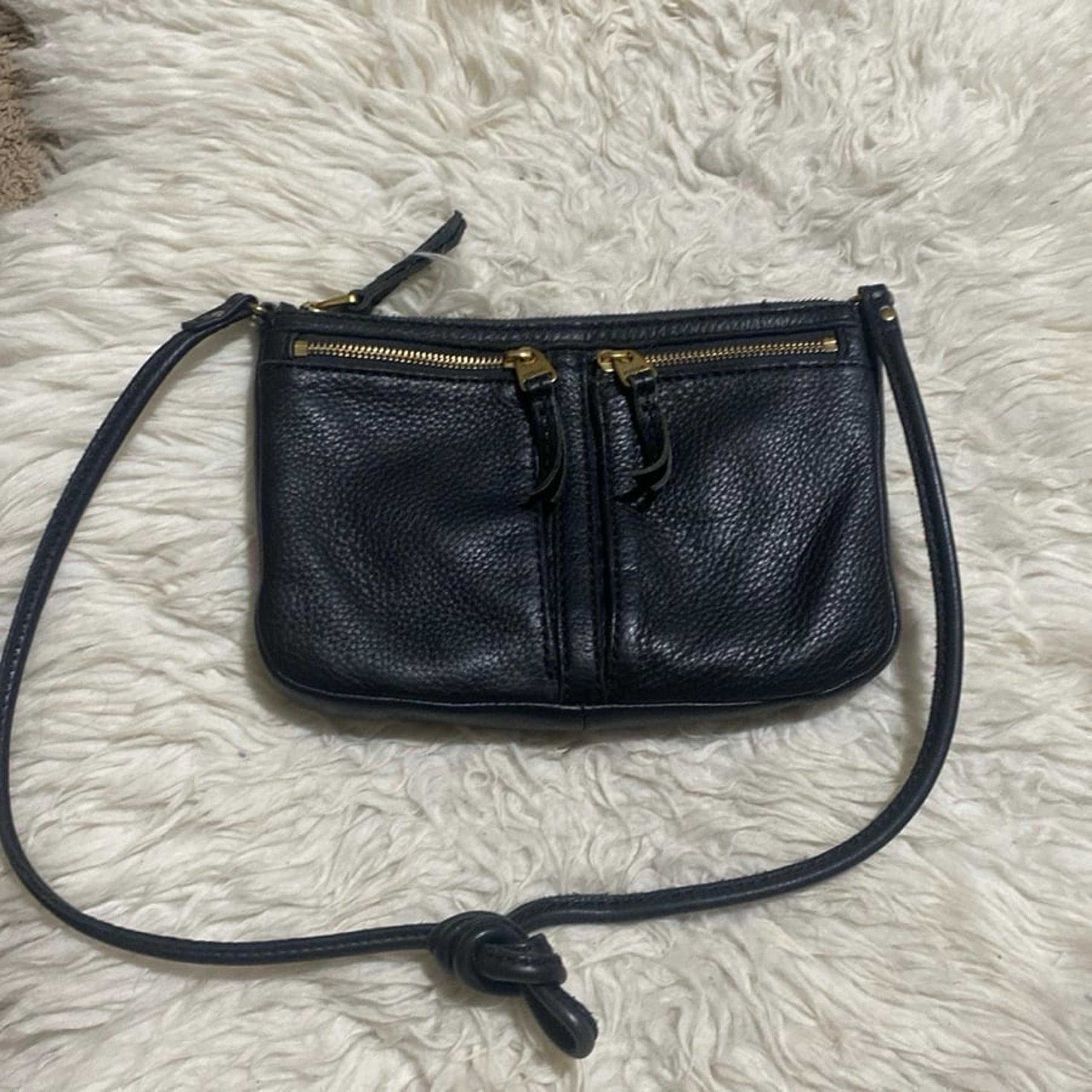 Fossil Elise Double Zip Leather Crossbody Purse Black Leather Gold Tone Hardware