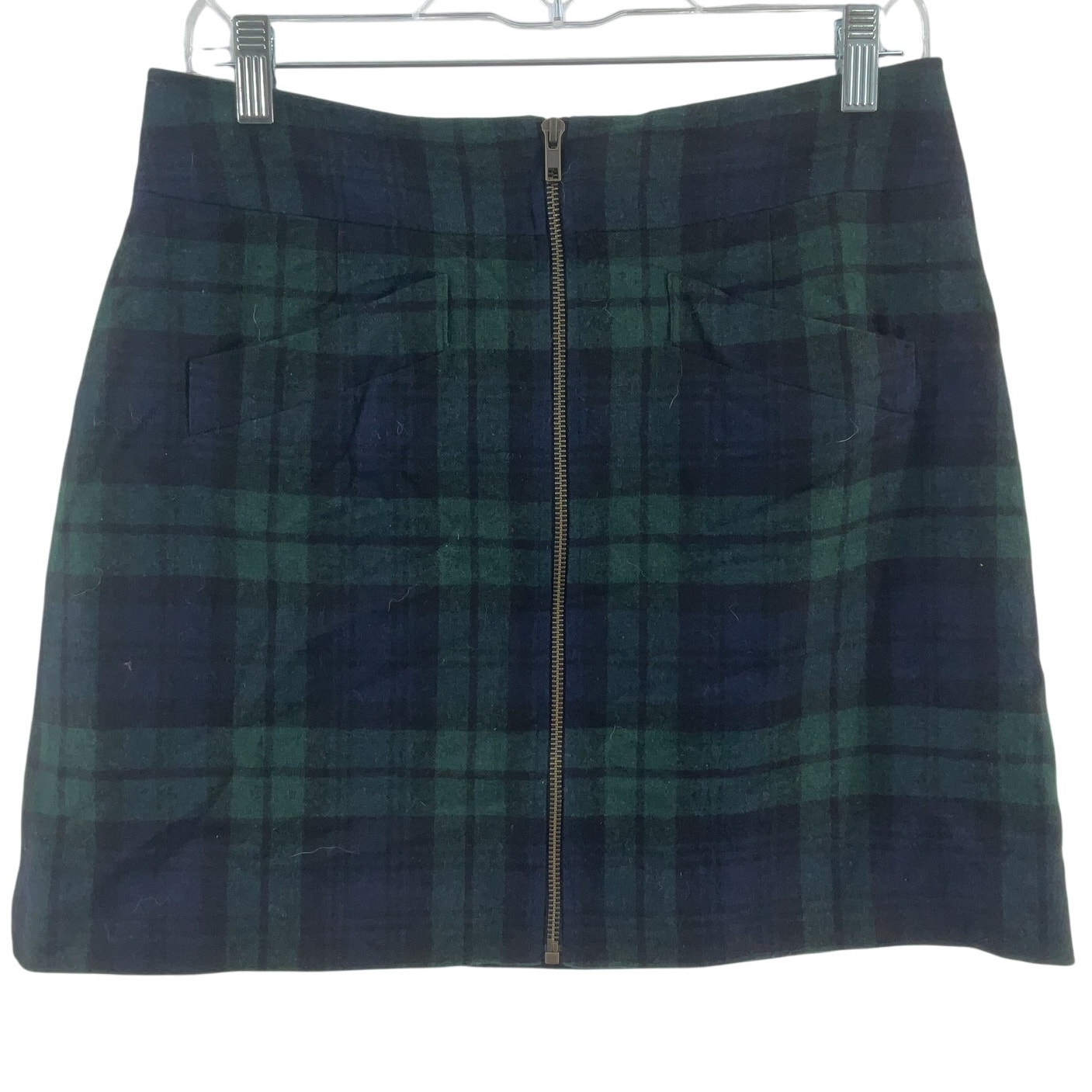 Sézane Blue/Green Plaid Zip-Front Wool Blend A-Line Skirt Womens Size 8 Preowned