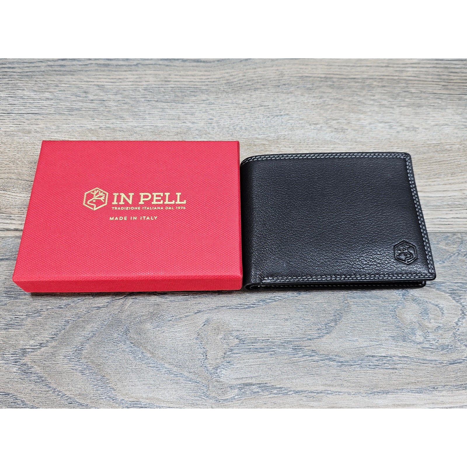 Valentina In Pell Genuine Leather Bifold Wallet Made In Italy Black