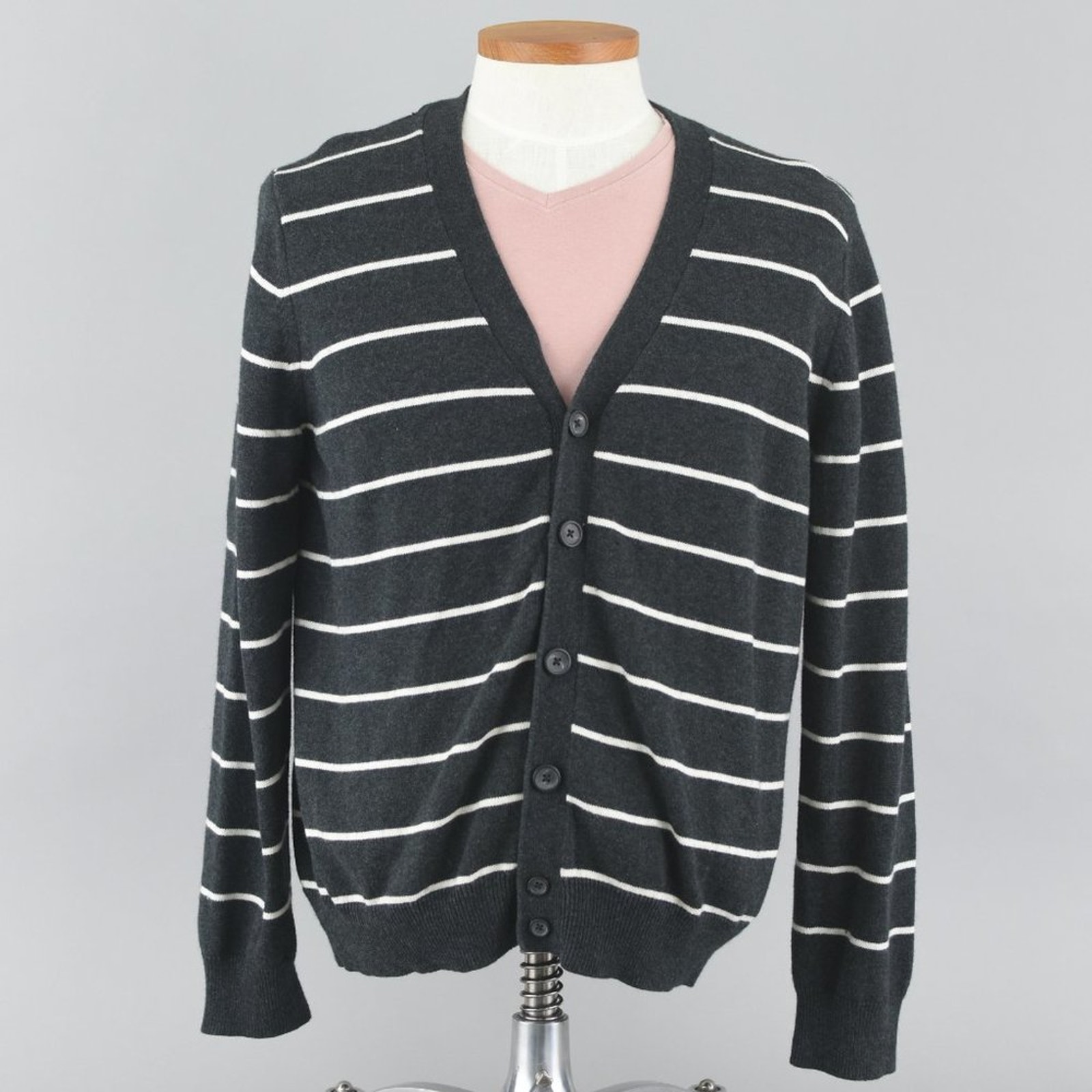 Express Wool Blend Gray Striped Cardigan Men's Large