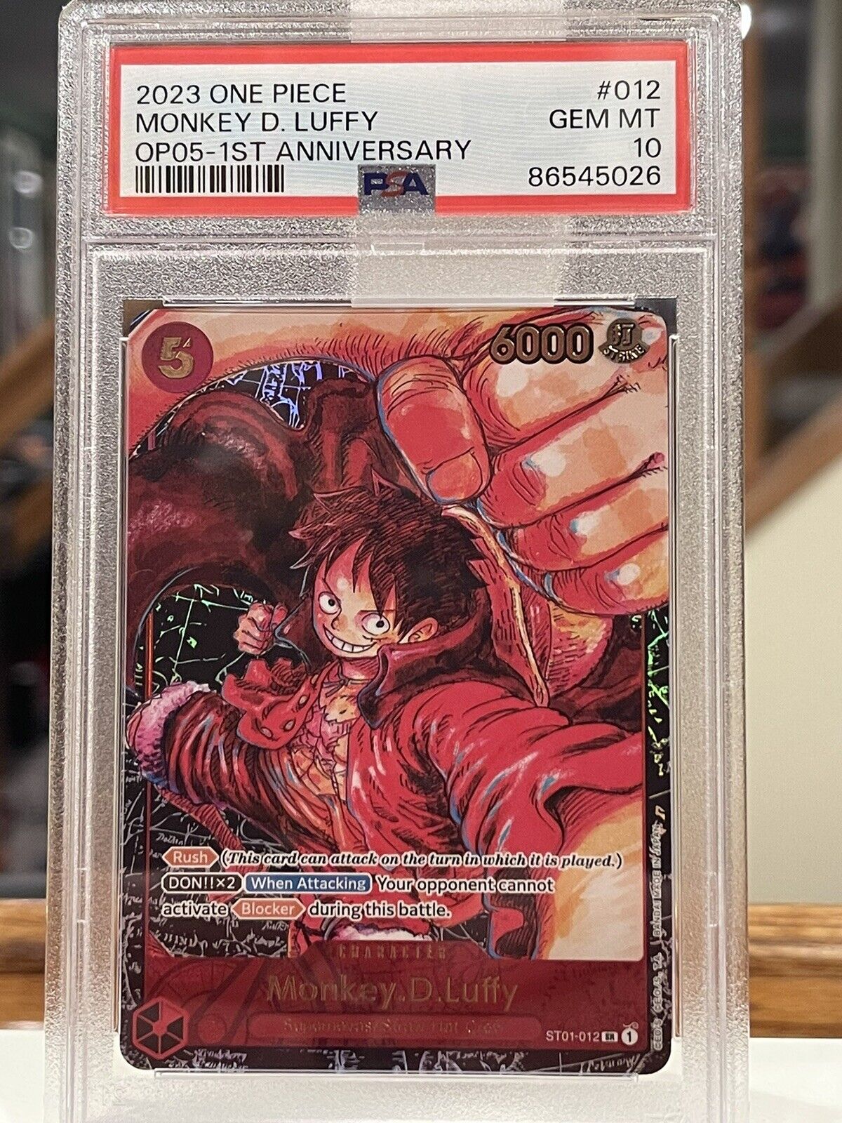 One Piece Card Luffy OP05 1st Anniversary Signature Oda PSA