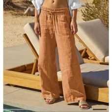 Athleta Cabo Linen Textured Wide Leg Pants Rain Dance Seina Beige