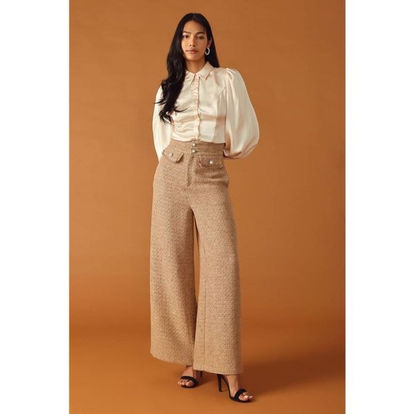 NWT Flying Tomato wide leg THREADS OF DESTINY TWEED PANTS size M Bling Old Money