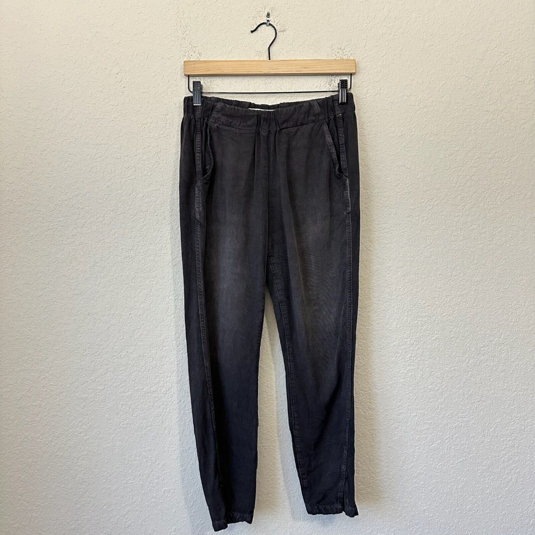 AMO Twist Pull On Ankle Pants Slit in Washed Black USA MADE