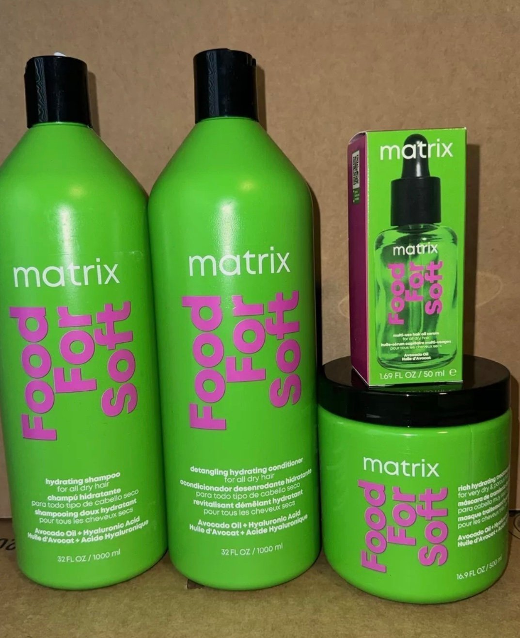 MATRIX FOOD FOR SOFT SHAMPOO & CONDITIONER LITER + RICH HYDRATING MASK + SERUM!!