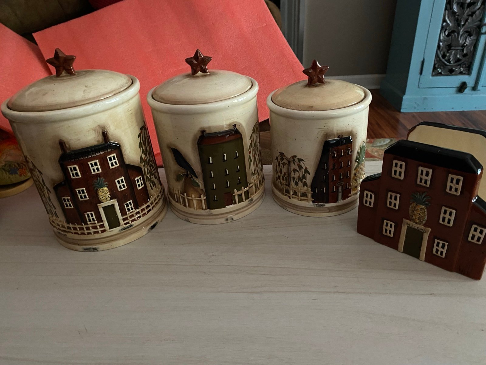 Primitive Welcome Canister Set and Napkin Holder
