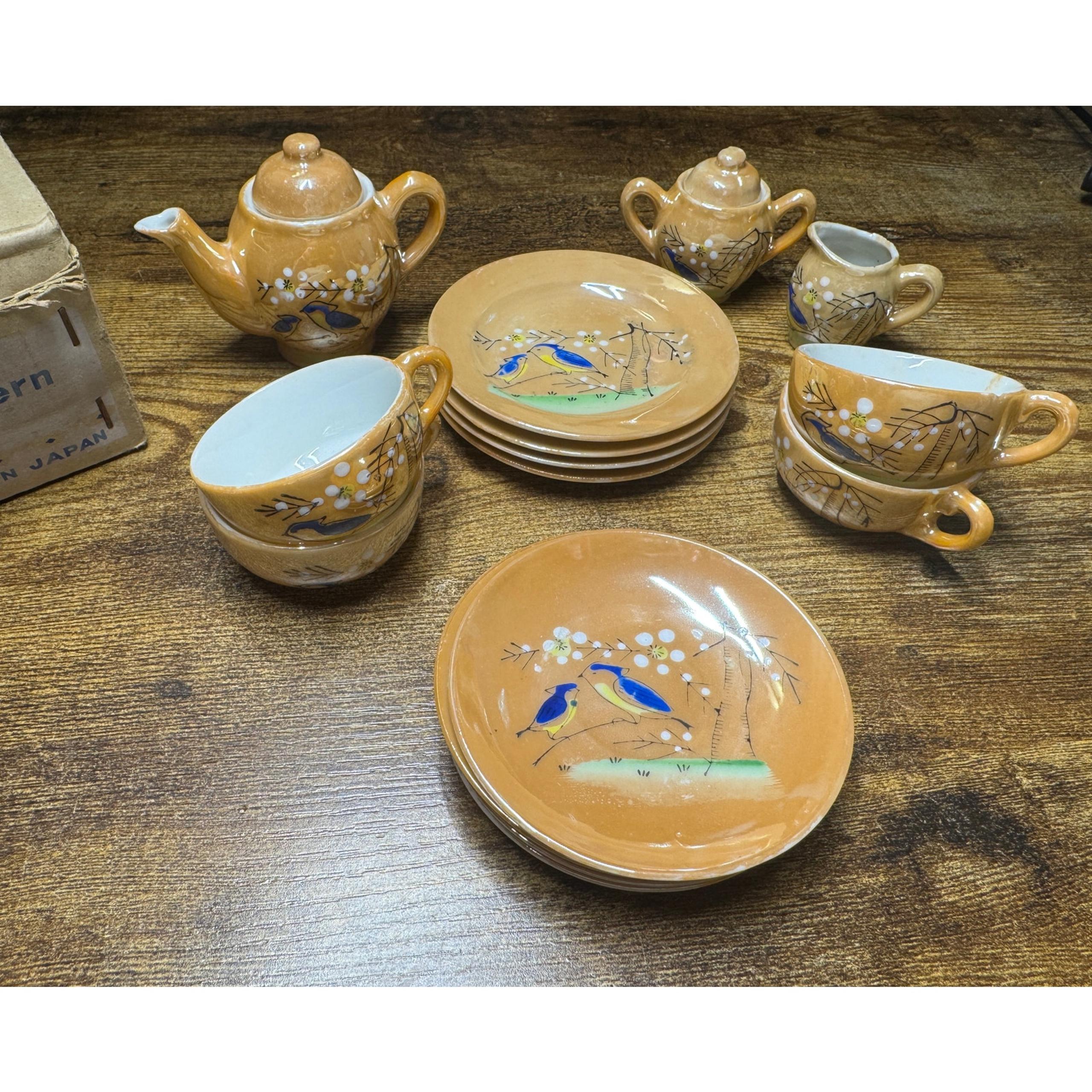 1950s Dainty Pastel Brown Birds Child's Tea Set Little Hostess Japan Sears