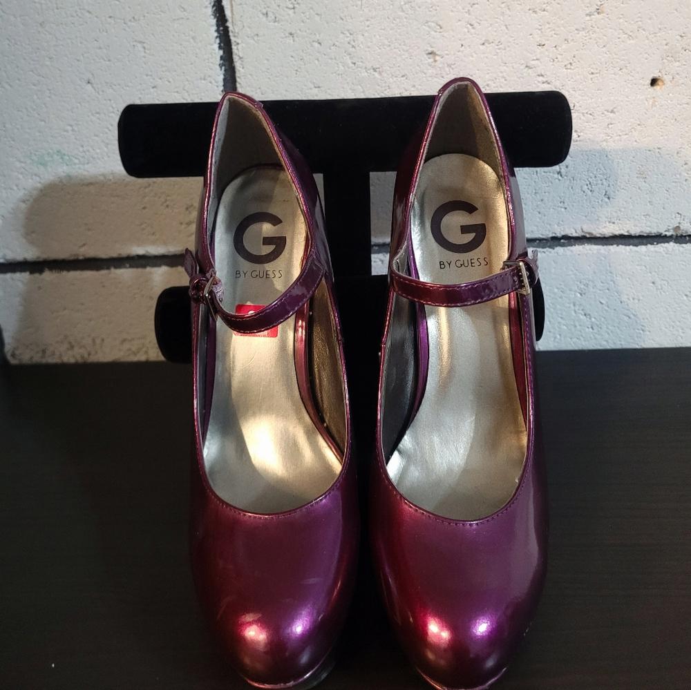 G By Guess Metallic Purple Platform Heels