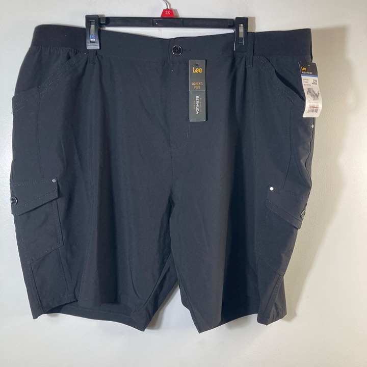 Womens Lee Relaxed Fit Bermuda Shorts Mid Rise Black 22W NWT Stretch Waist