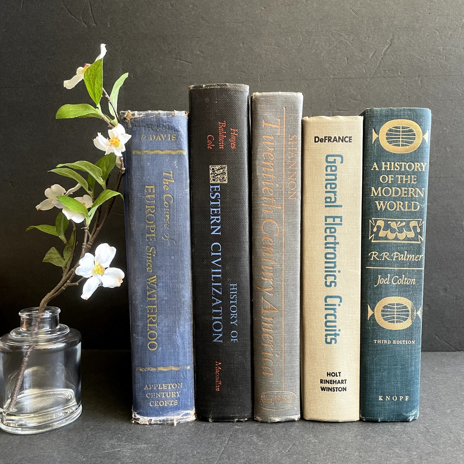 Lot of 5 Vintage Hardcover Books Blues Library Decor Staging