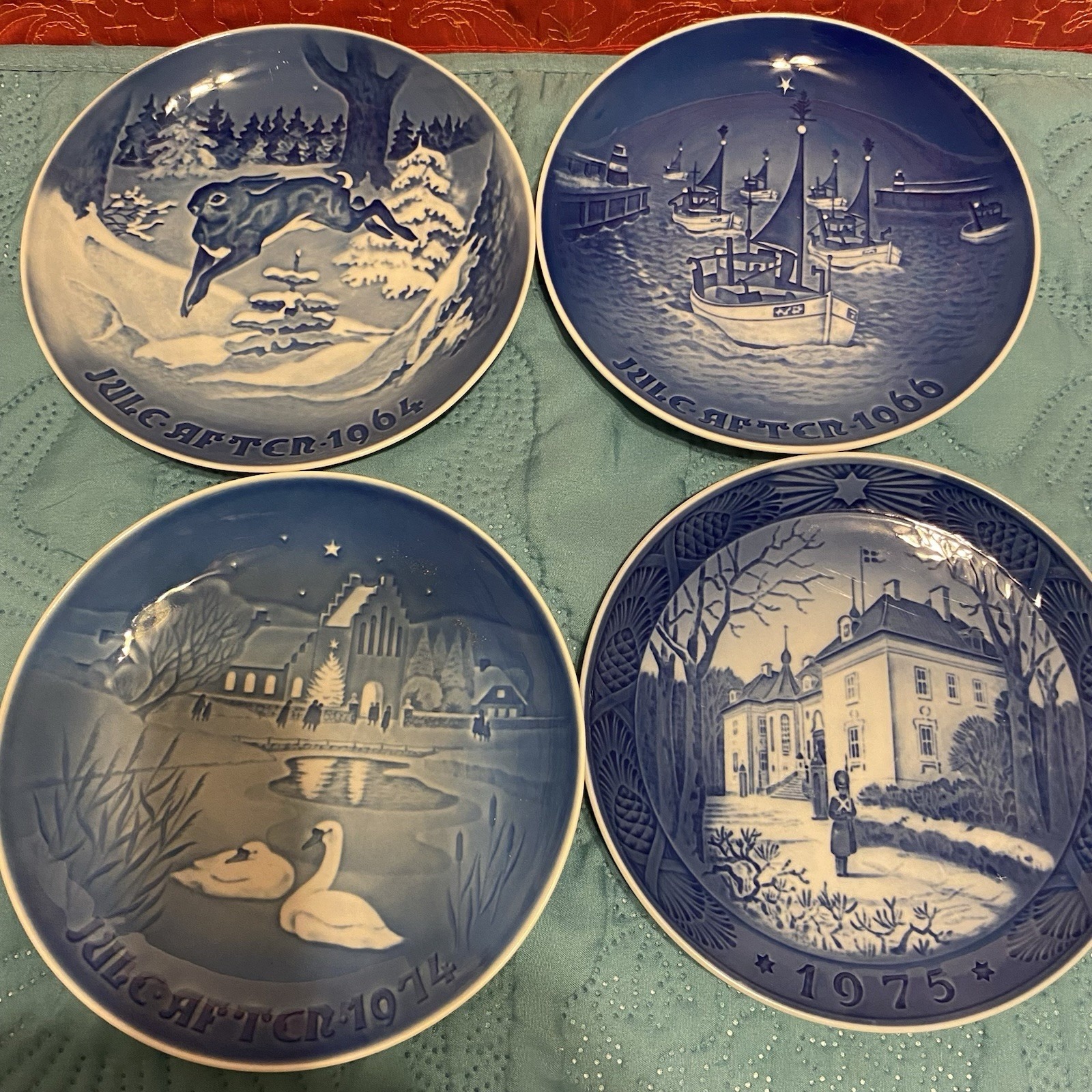 Set Of 4 Bing & Grondahl Copenhagen Porcelain Plates 1964, 1966, 1974, 1975.
