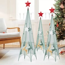 Set of 3 Tower Shaped Christmas Trees (3ft/3.5ft/4ft) Artificial Xmas Metal