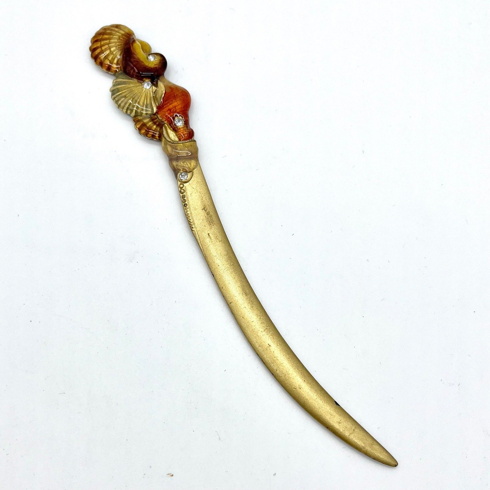 Olivia & Gracie Seashell Letter Opener Desk Decor Gold Tone Rhinestone Vintage