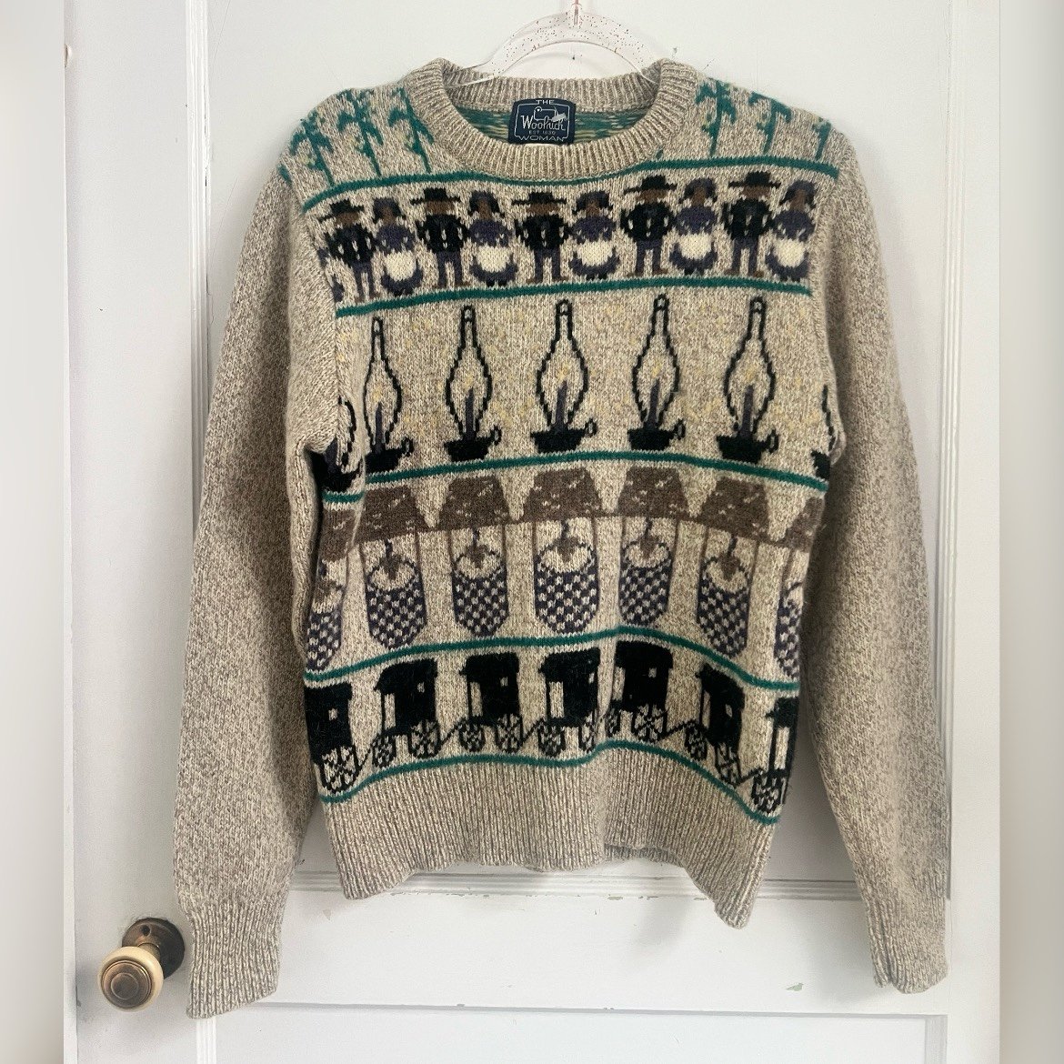 WOOLRICH Vintage Pilgrim Art To Wear Wool Sweater RARE Size M
