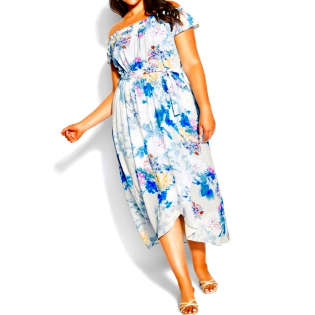 NEW City Chic NWT Blue Floral Maxi Wrap Dress Plus 16 S 1X NEW Summer Ruffles
