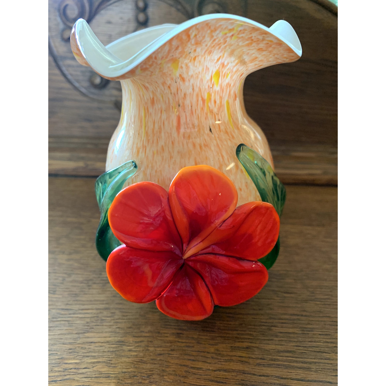 Vintage Murano VASE Art Blown Glass Colorful Raised Floral Design ITALY 7