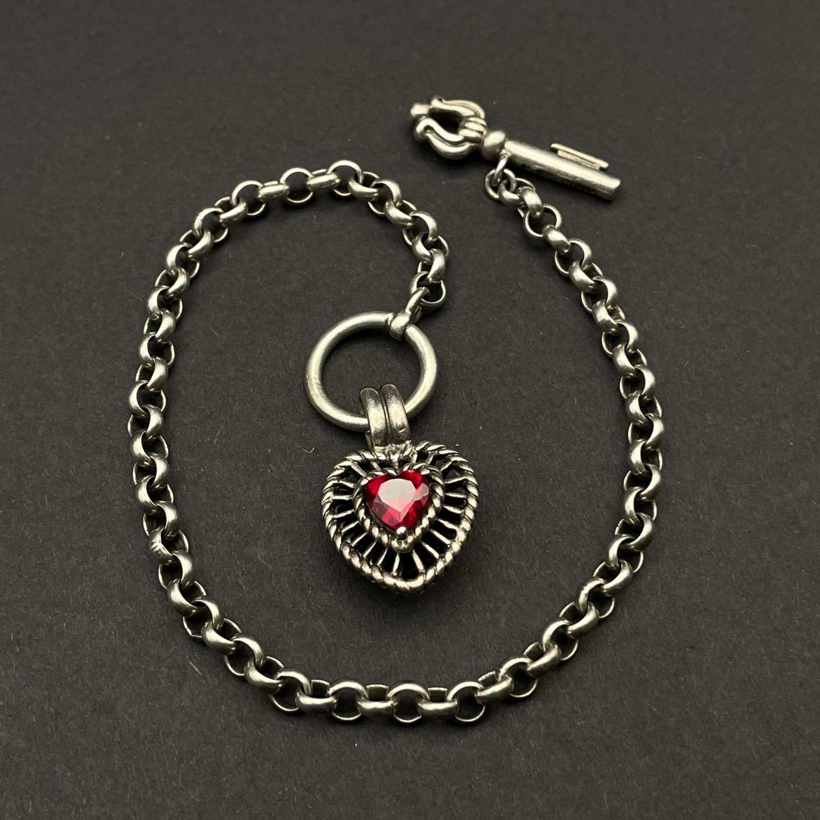 Ross Simons Ruby Heart Sterling Silver Key Toggle Bracelet