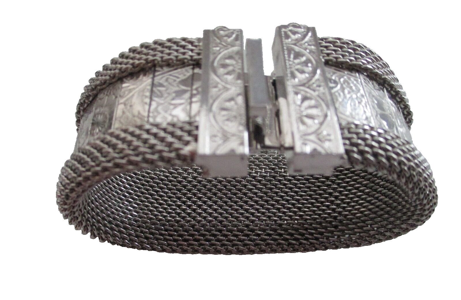 Hobe' Signed Etched Flower With Mesh Bracelet