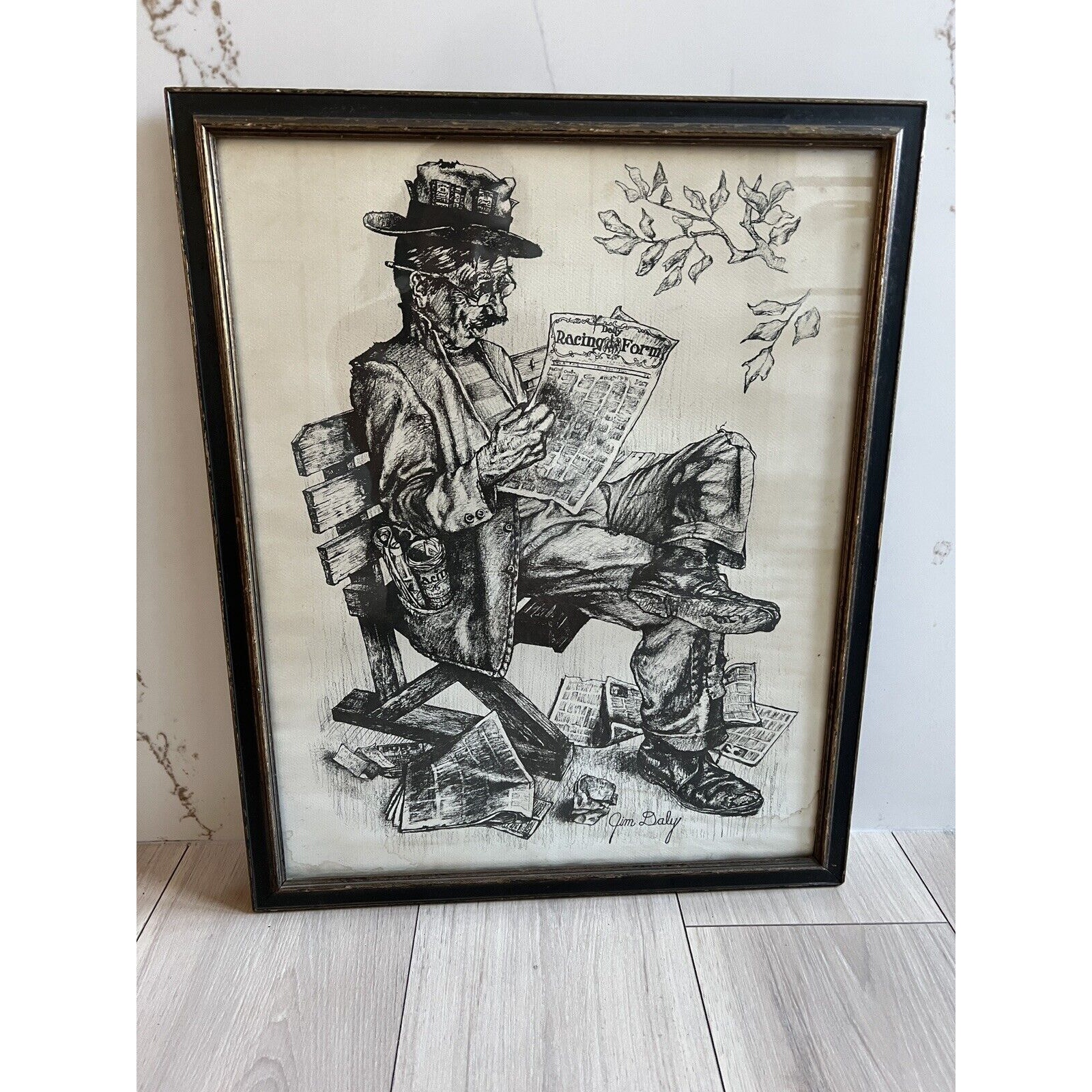 Jim Daly Original Framed Sketch | Vintage Artwork | Racing Scene | 20 x 15