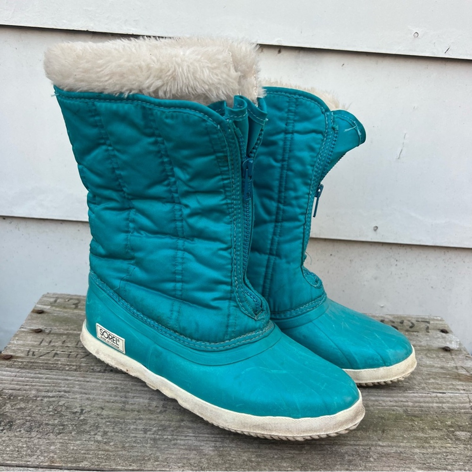 Vintage 90s Sorel Teal Zip Front Insulated Winter Duck Snow Boots