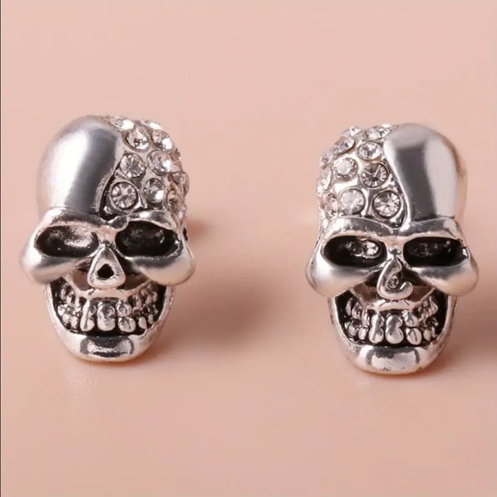 Solid 925 Sterling Silver Womens 1ct Diamond Skull Earrings Gothic Jewelry NEW