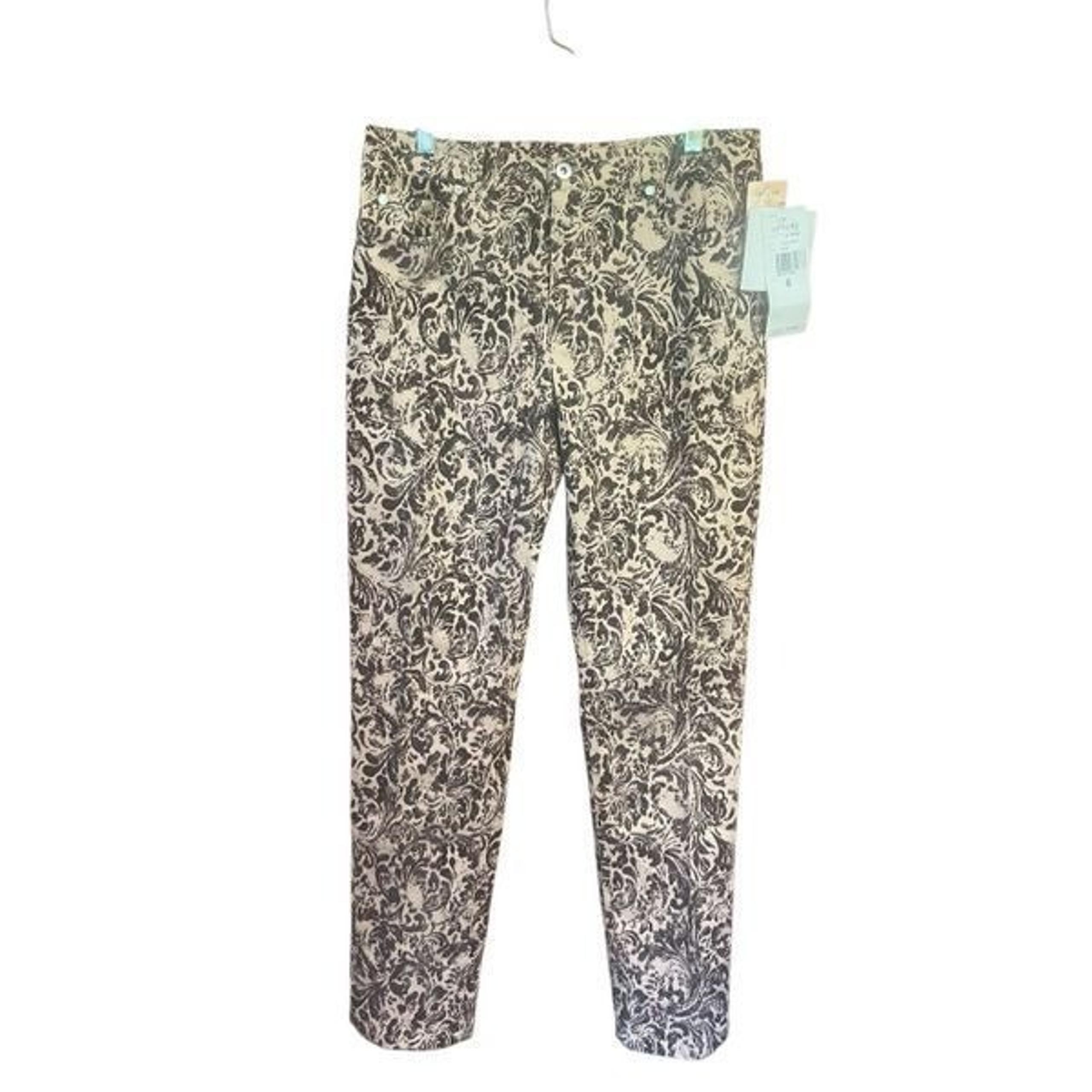Options Garfield & Marks Printed Beige/Brown Pants Sz 6 NWT