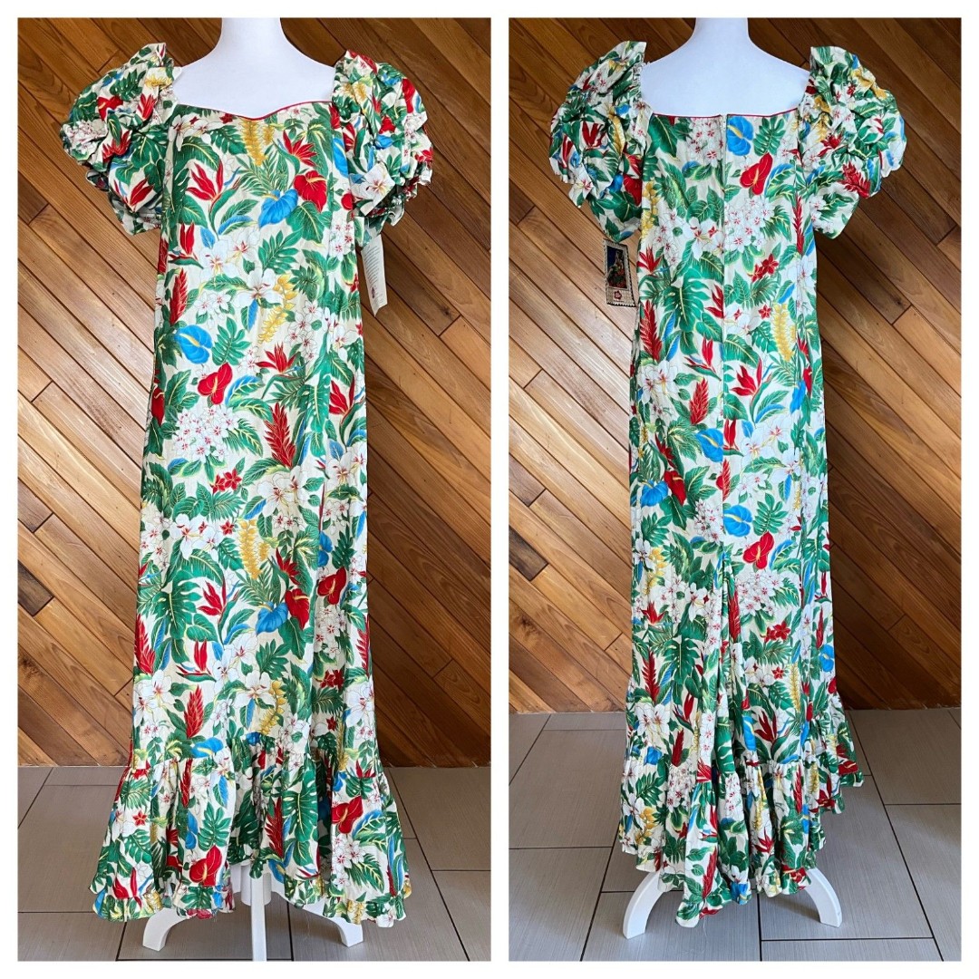 Vintage 90s/Y2K Deadstock Hilo Hattie Ruffle Sleeve Maxi Dress