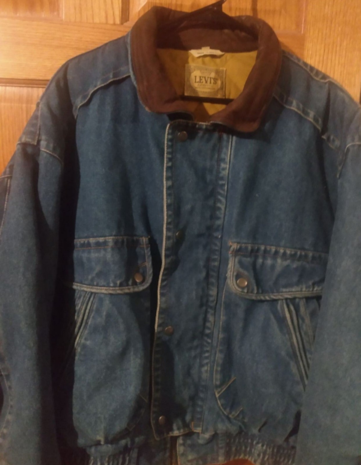 Vintage Levi's Western Wear Jacket Coat Jean Denim Quilt Lined Insulated Leather
