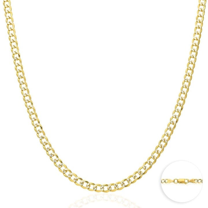 14k Gold Over Silver 4mm Diamond Cut Pave Cuban Curb Chain Necklace 30