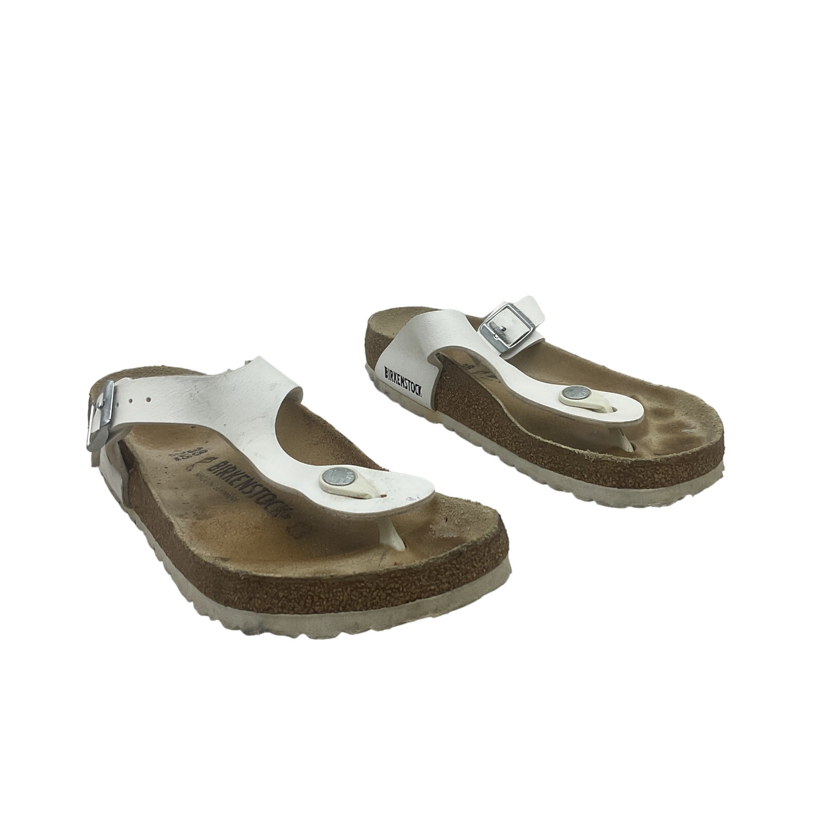 Birkenstock Gizeh White Leather Thong Sandals, Womens Size 7.5