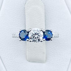 Vintage Shane company white & blue sapphire engagement ring 14 karat white gold