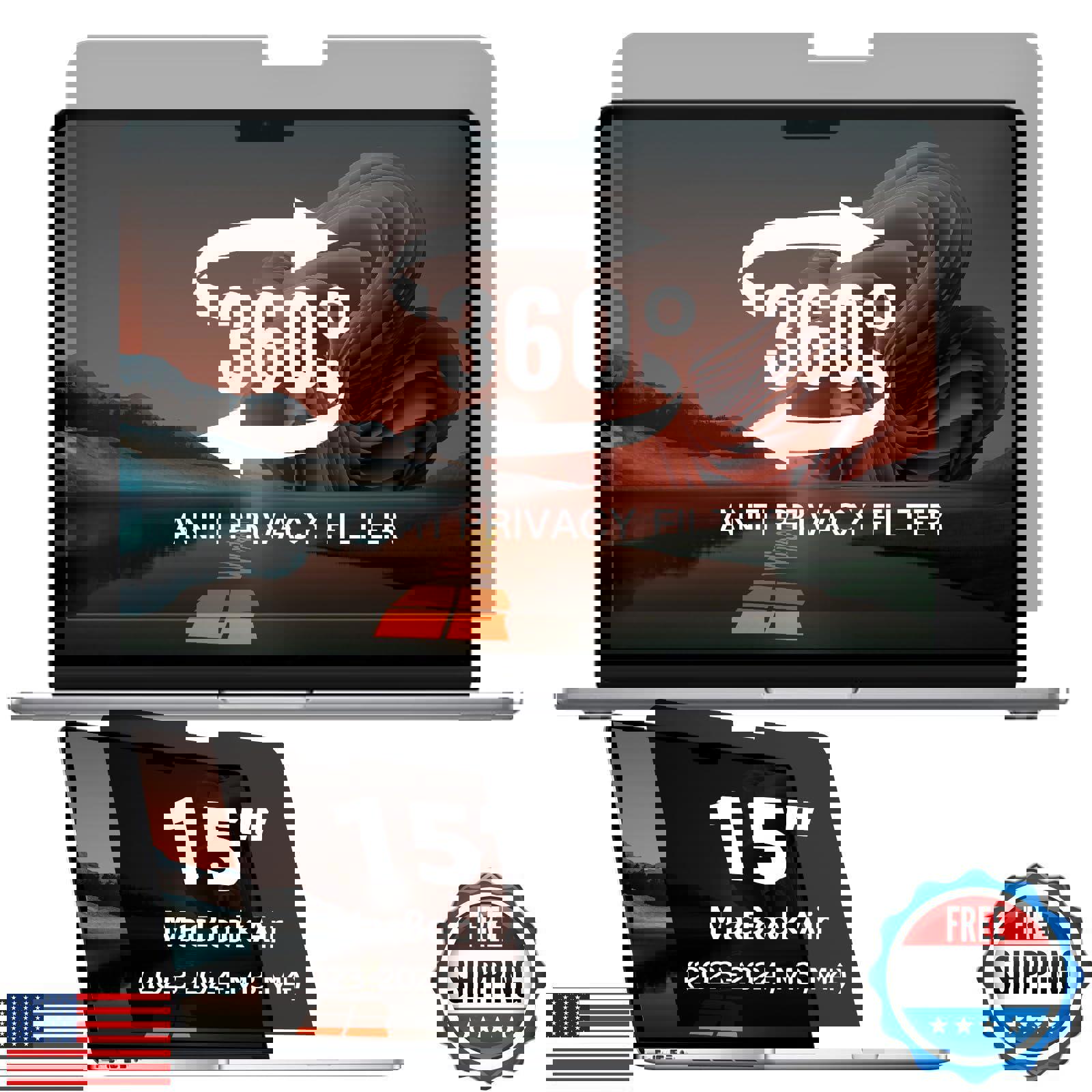 360° Privacy Screen Protector Compatible MacBook Air 15 inch, Privacy Screen