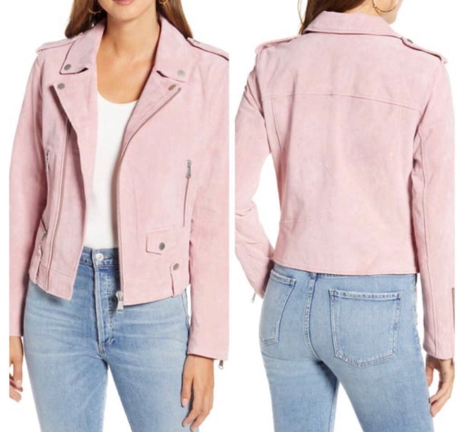 Rachel Parcell blush suede pink moto jacket leather zip M NWT