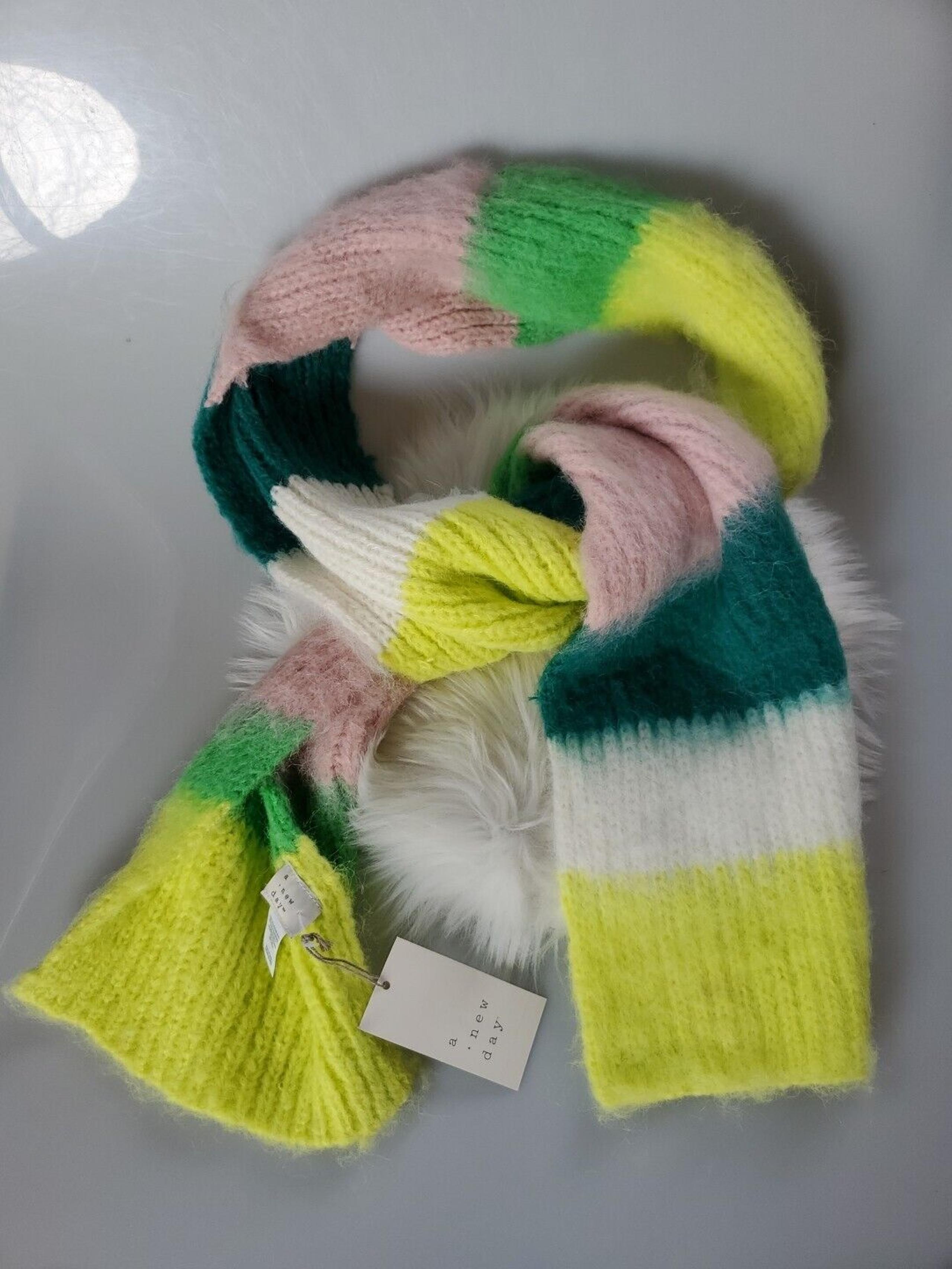 A New Day Women’s Striped Brushed Scarf Green Striped Multicolor NWT