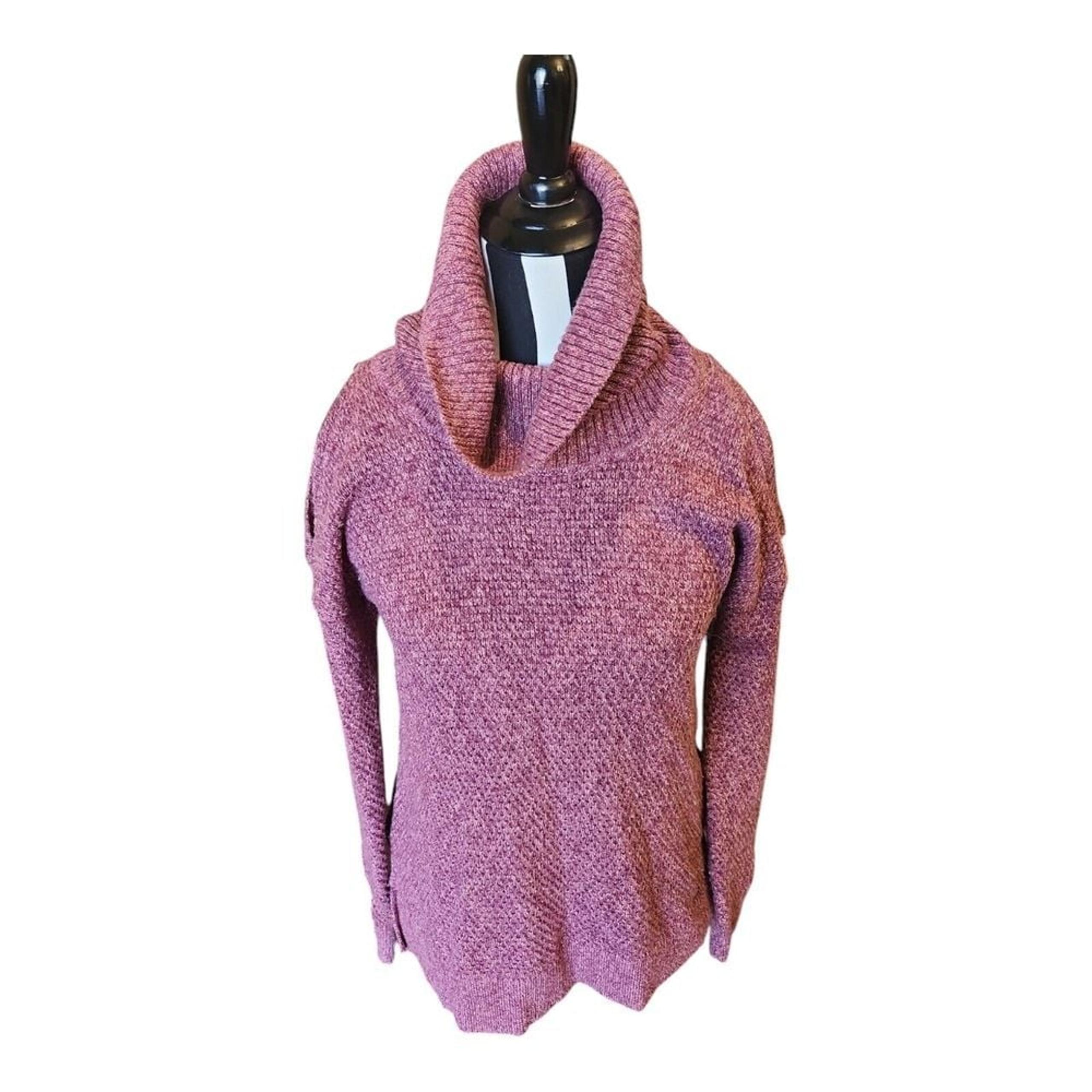 Hollister Women Red Maroon Popcorn Knit Mock Long Cold Shoulder Sweater Small