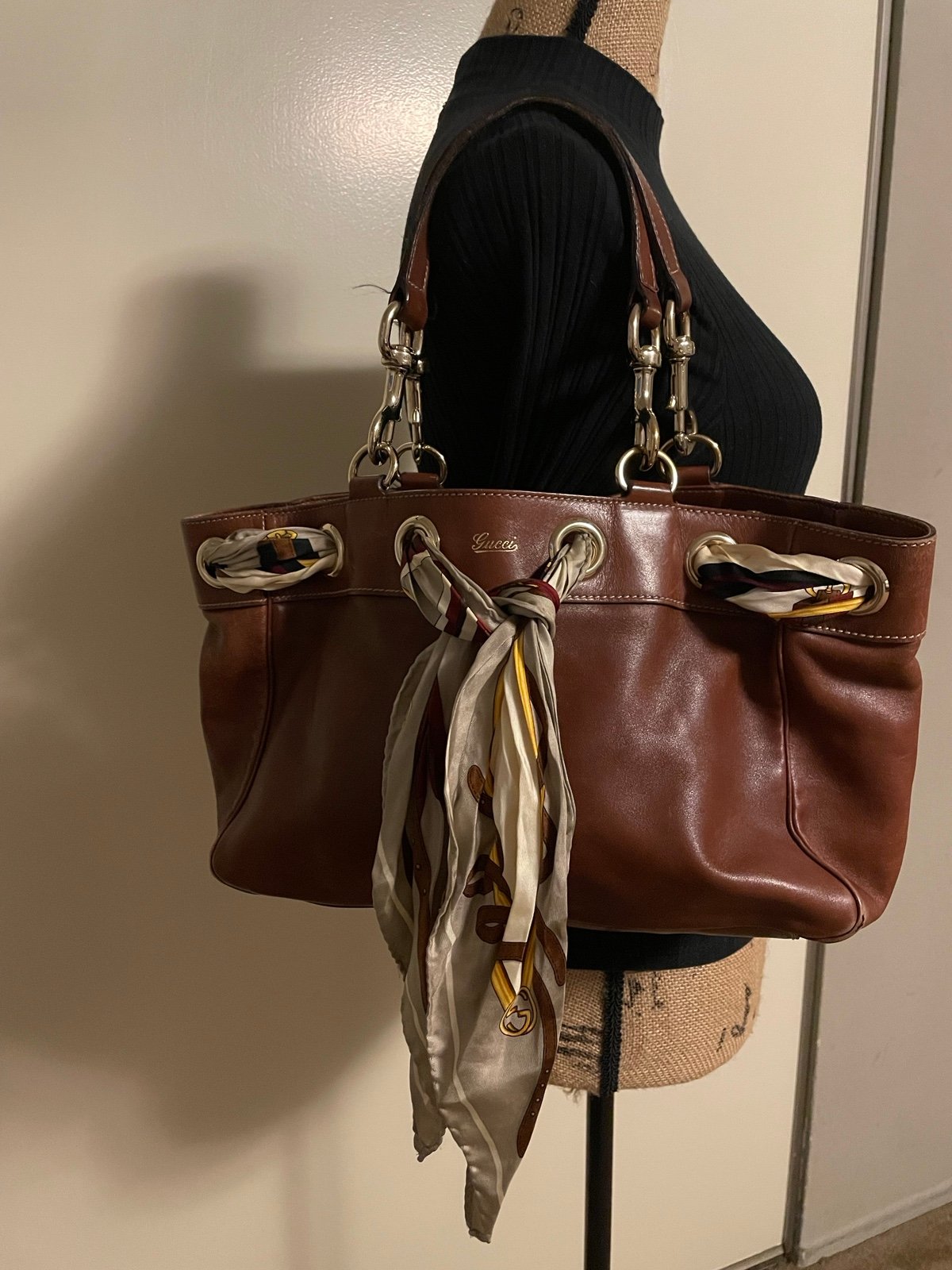 Gucci Positano Scarf leather Tote Bag