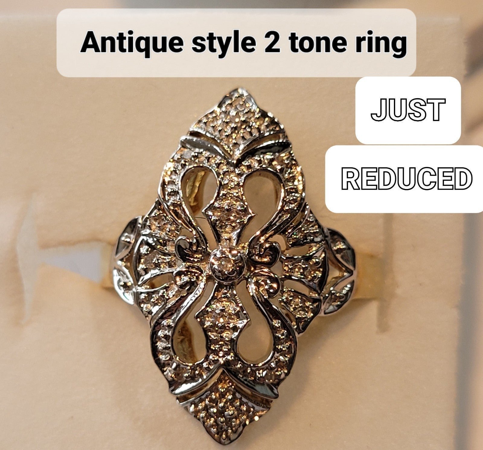 Antique Style Pave set Gold Diamond Ring Size 6