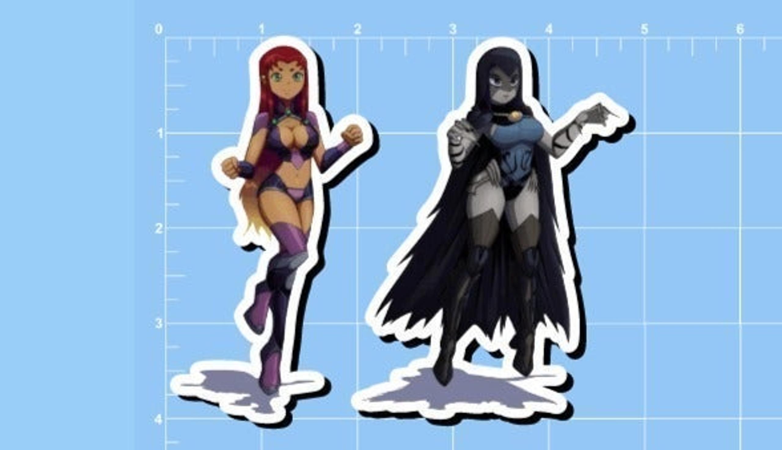 4" 2x STICKER COMBO-STARFIRE & RAVEN floating Anime purple bikini VINYL STICKER